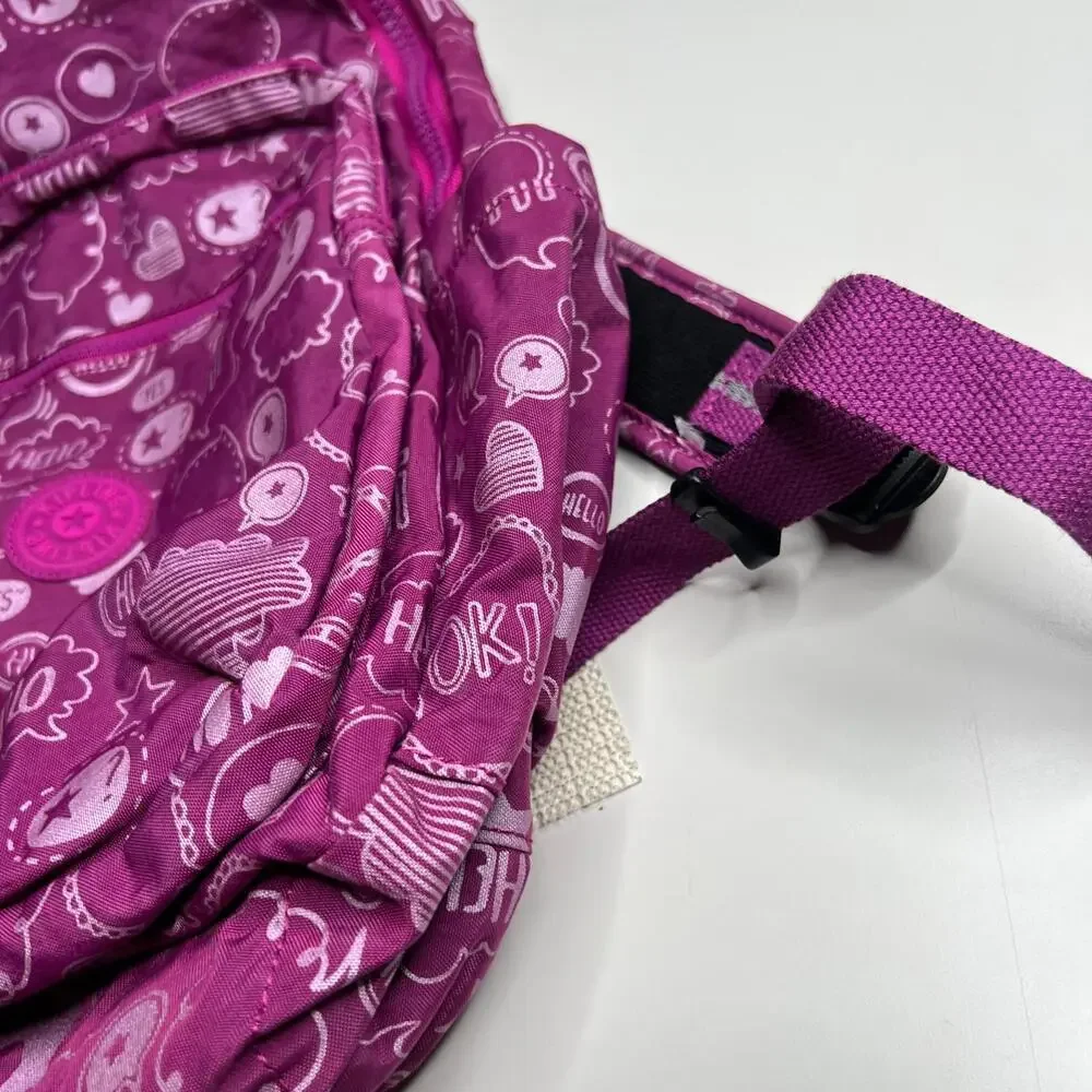 Kipling Backpack Pink Purple Print Girls School Bag Hello Hearts Stars Live.Ligh
